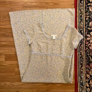 Vintage Express Yellow and Blue Floral Velvet Trim Dress